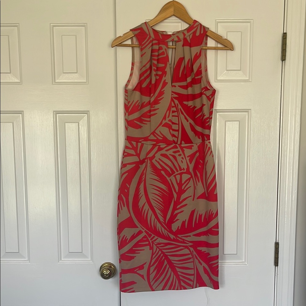 Tropical Red and Tan Sleeveless Dress